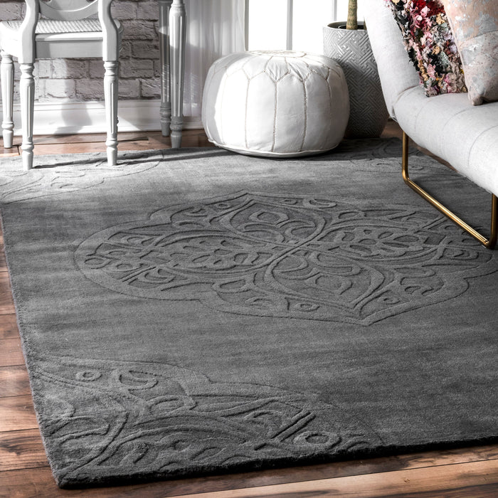 Grey Wool Medallion Area Rug 160x230 cm