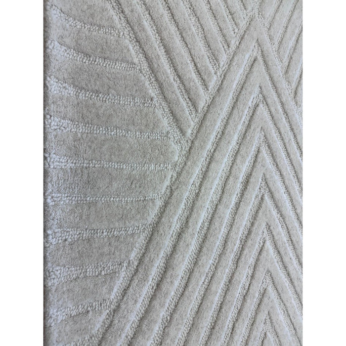 Hague Modern Plain Geometric Hand-Carved Hi-Low 3D Ridged Cut & Loop Textured Wool Ivory Rug