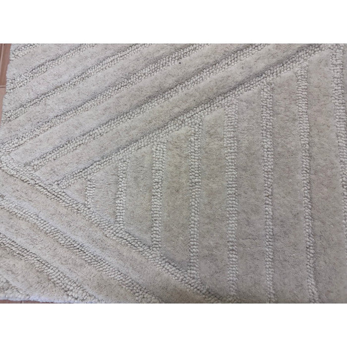 Hague Modern Plain Geometric Hand-Carved Hi-Low 3D Ridged Cut & Loop Textured Wool Ivory Rug