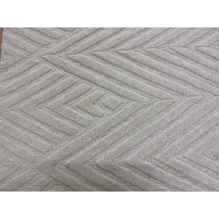 Hague Modern Plain Geometric Hand-Carved Hi-Low 3D Ridged Cut & Loop Textured Wool Ivory Rug