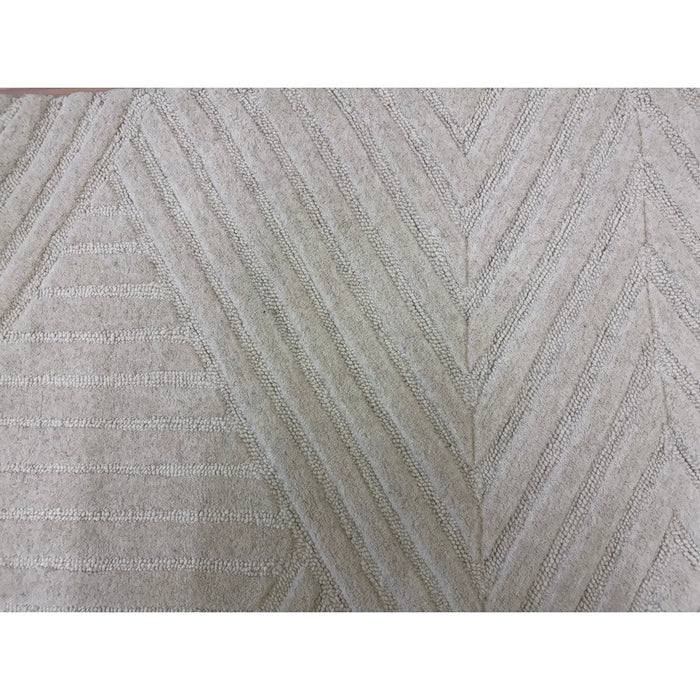 Hague Modern Plain Geometric Hand-Carved Hi-Low 3D Ridged Cut & Loop Textured Wool Ivory Rug