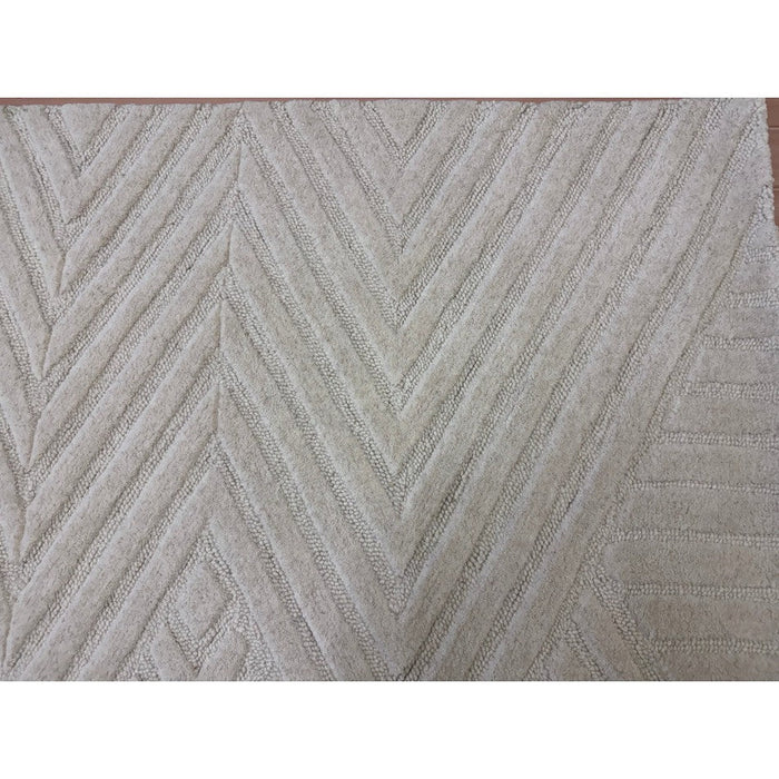 Hague Modern Plain Geometric Hand-Carved Hi-Low 3D Ridged Cut & Loop Textured Wool Ivory Rug