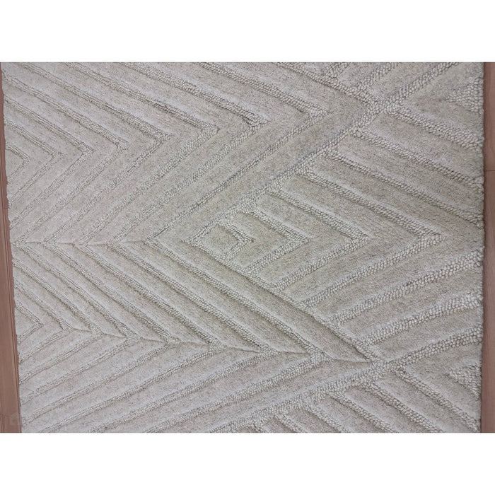 Hague Modern Plain Geometric Hand-Carved Hi-Low 3D Ridged Cut & Loop Textured Wool Ivory Rug