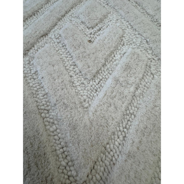 Hague Modern Plain Geometric Hand-Carved Hi-Low 3D Ridged Cut & Loop Textured Wool Ivory Rug