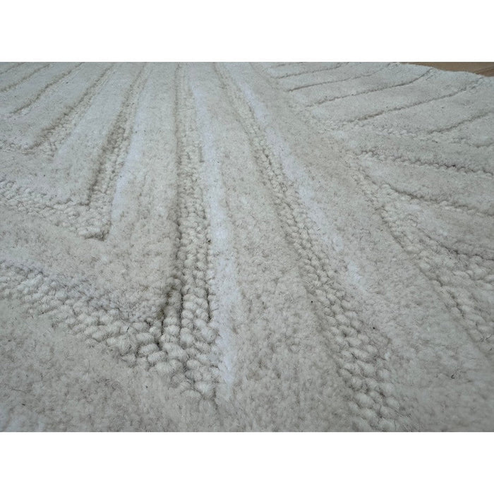 Hague Modern Plain Geometric Hand-Carved Hi-Low 3D Ridged Cut & Loop Textured Wool Ivory Rug