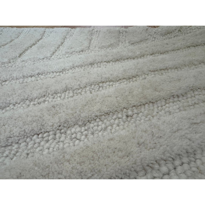 Hague Modern Plain Geometric Hand-Carved Hi-Low 3D Ridged Cut & Loop Textured Wool Ivory Rug