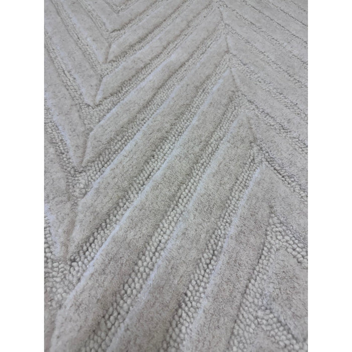 Hague Modern Plain Geometric Hand-Carved Hi-Low 3D Ridged Cut & Loop Textured Wool Ivory Rug