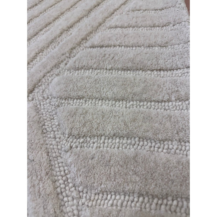 Hague Modern Plain Geometric Hand-Carved Hi-Low 3D Ridged Cut & Loop Textured Wool Ivory Rug