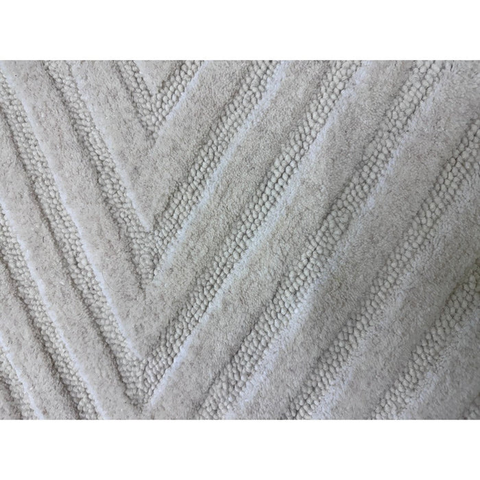 Hague Modern Plain Geometric Hand-Carved Hi-Low 3D Ridged Cut & Loop Textured Wool Ivory Rug