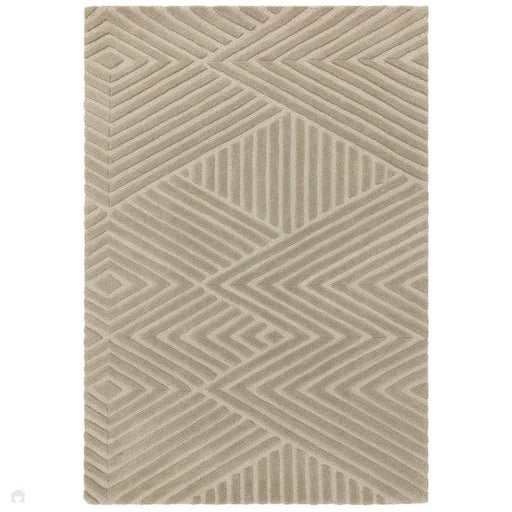 Hague Modern vanlig geometrisk håndskåret Hi-Low 3D Ridged Cut &amp; Loop Teksturert ull taupe teppe