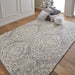 Hampton Damask Modern Abstract Distressed handgeweven wollen grijs/ivoor vloerkleed