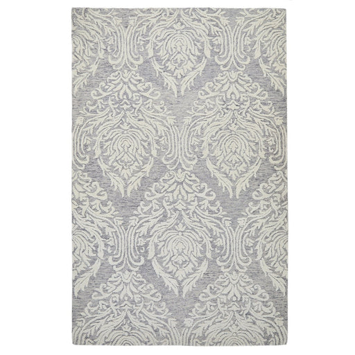 Hampton Damask Modern Abstract Distressed handgeweven wollen grijs/ivoor vloerkleed