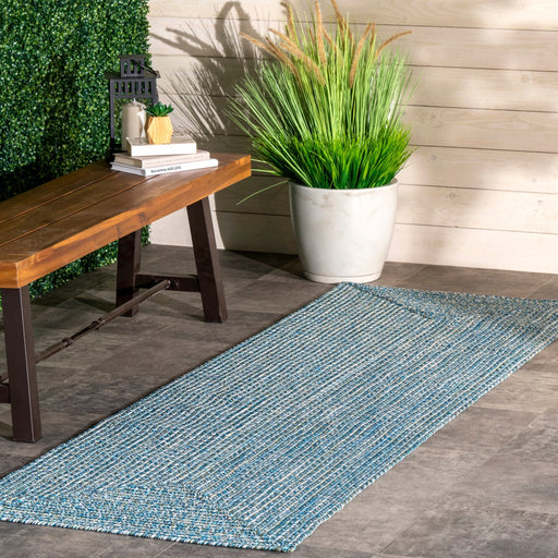 Hand-Braided Aqua Indoor Outdoor Rug 120cm