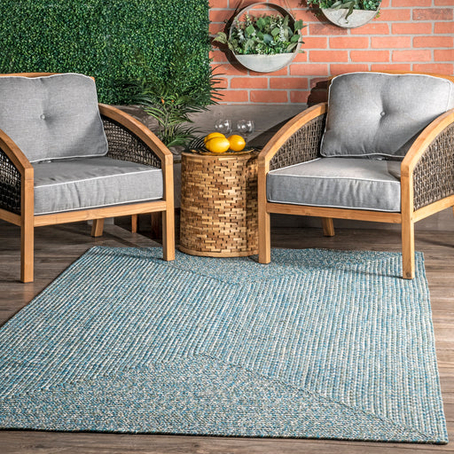 Hand-Braided Indoor Outdoor Rug in Aqua 120 cm