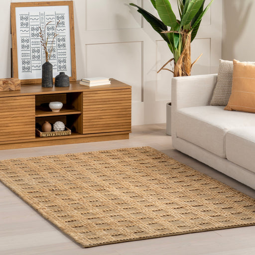 Tappeto in Juta Intrecciata a Mano Design a Quadretti in Fibra Naturale 150 cm