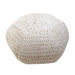 Hand-Knitted Cotton Rag Pouf in Ivory Color