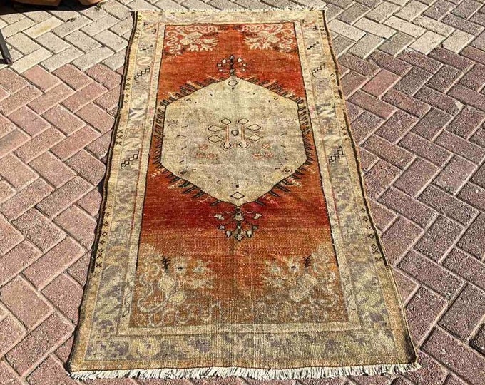 Hand Knotted 198cm x 98cm Vintage Anatolian Area Rug