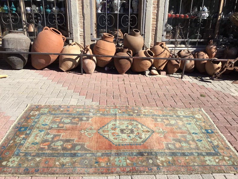 Hand Knotted Anatolian Area Rug 229x117 cm Vintage