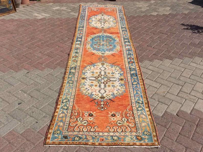 Hand Knotted Anatolian Area Rug 390cm x 98cm 1940s