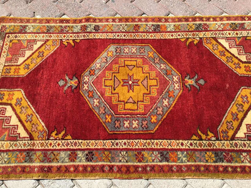 Hand Knotted Area Rug 145cm x 81cm Vintage Anatolian Design