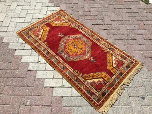 Hand Knotted Area Rug 145cm x 81cm Vintage Anatolian Design