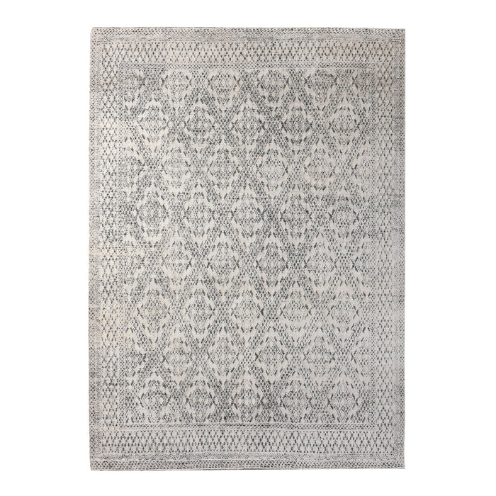 Hand Knotted Ivory Wool Rug for Boho Chic Decor