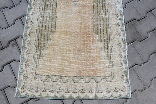 Hand Knotted Mini Area Rug 72cm x 136cm Vintage 1960s