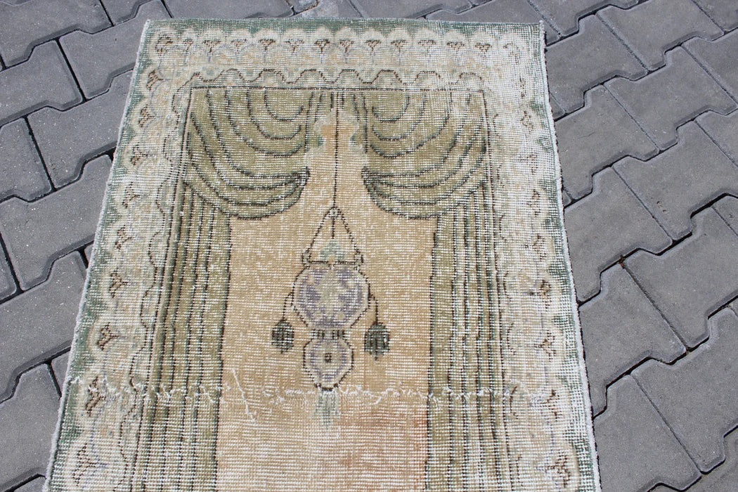 Hand Knotted Mini Area Rug 72cm x 136cm Vintage 1960s