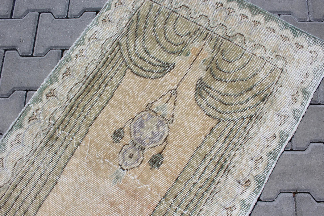 Hand Knotted Mini Area Rug 72cm x 136cm Vintage 1960s