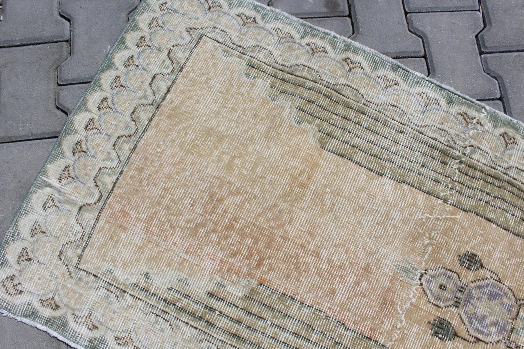 Hand Knotted Mini Area Rug 72cm x 136cm Vintage 1960s