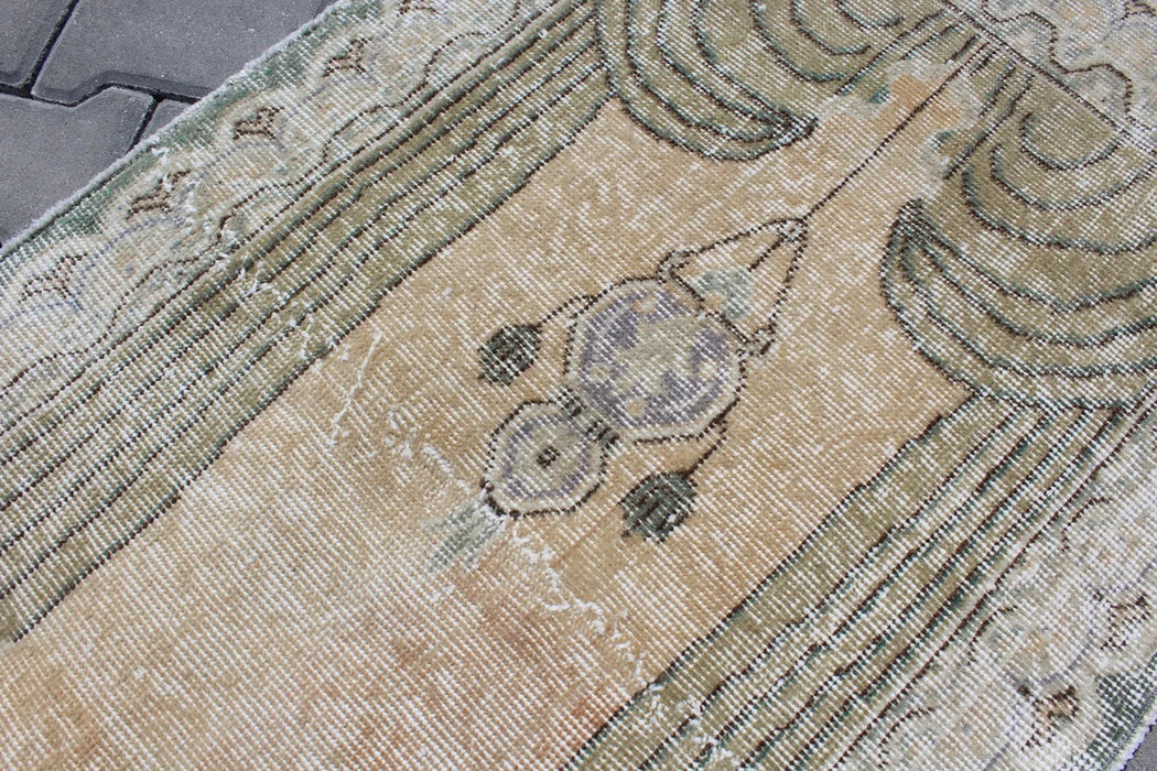Hand Knotted Mini Area Rug 72cm x 136cm Vintage 1960s