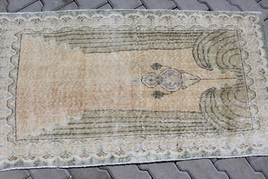 Hand Knotted Mini Area Rug 72cm x 136cm Vintage 1960s