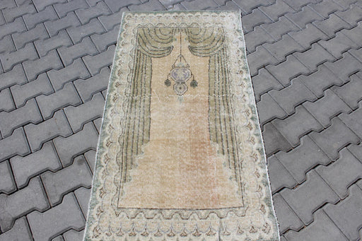 Hand Knotted Mini Area Rug 72cm x 136cm Vintage 1960s
