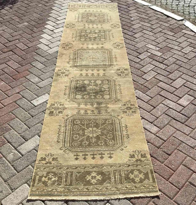 Hand-Knotted Oushak Runner Rug 267Cm X 86Cm Vintage 1960s