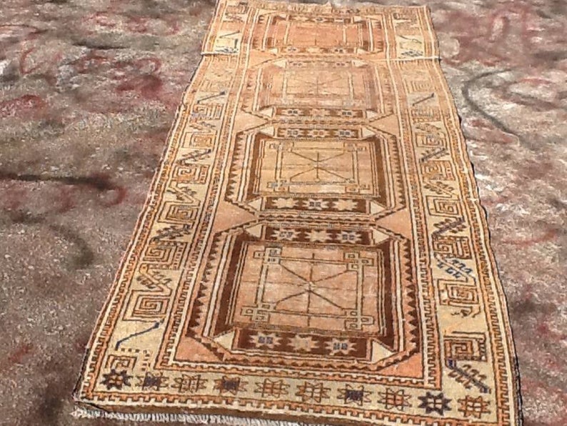 Hand Knotted Oushak Runner Rug 295cm x 107cm Vintage