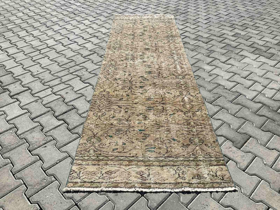 Tappeto runner Oushak annodato a mano, 303 cm x 93 cm, vintage anni &#39;70