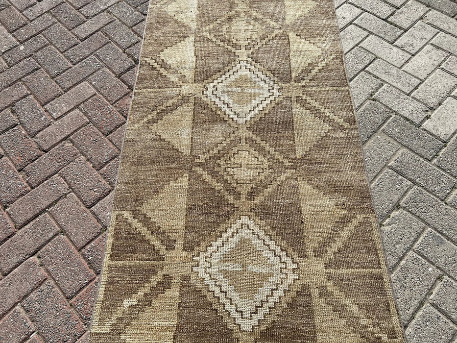Hand Knotted Oushak Runner Rug 341cm x 85cm Vintage Design