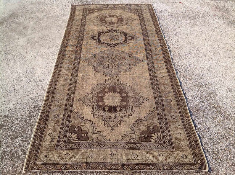 Hand Knotted Oushak Runner Rug 350cm x 147cm Vintage
