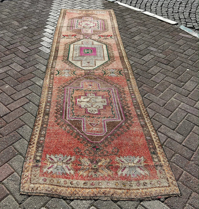 Hand Knotted Oushak Runner Rug 353cm x 97cm Vintage 1960s
