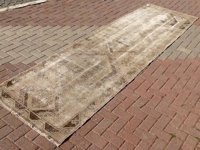 Hand Knotted Oushak Runner Rug 363cm x 109cm Vintage