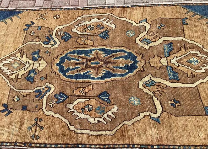 Hand Knotted Turkish Runner Rug 153.5" x 57" 1940s Vintage