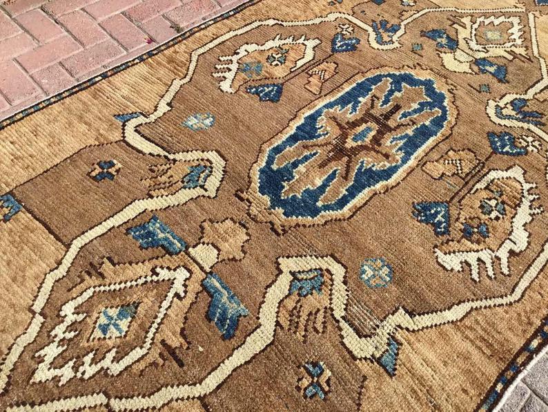 Hand Knotted Turkish Runner Rug 153.5" x 57" 1940s Vintage