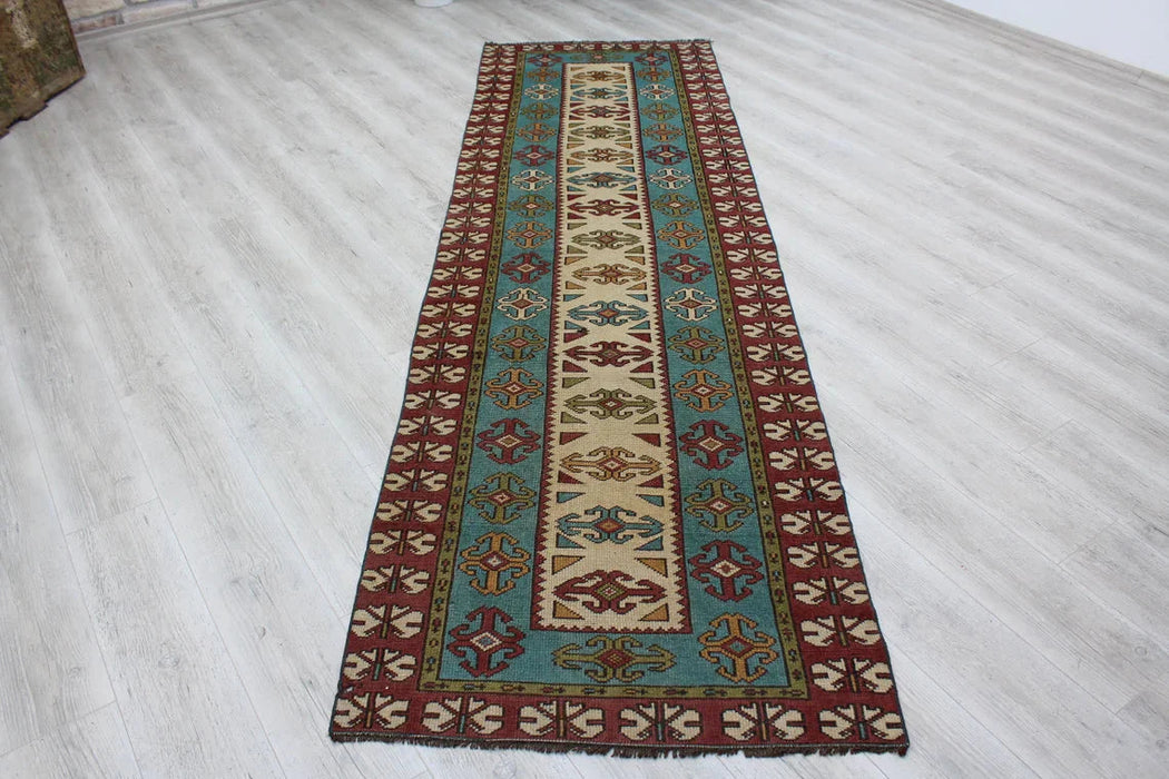 Tappeto runner turco annodato a mano, 305 cm x 91 cm, vintage anni &#39;30