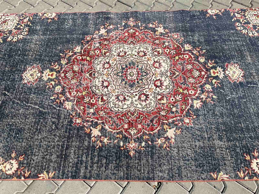 Hand Knotted Turkish Wool Rug 254cm x 137cm Navy Blue