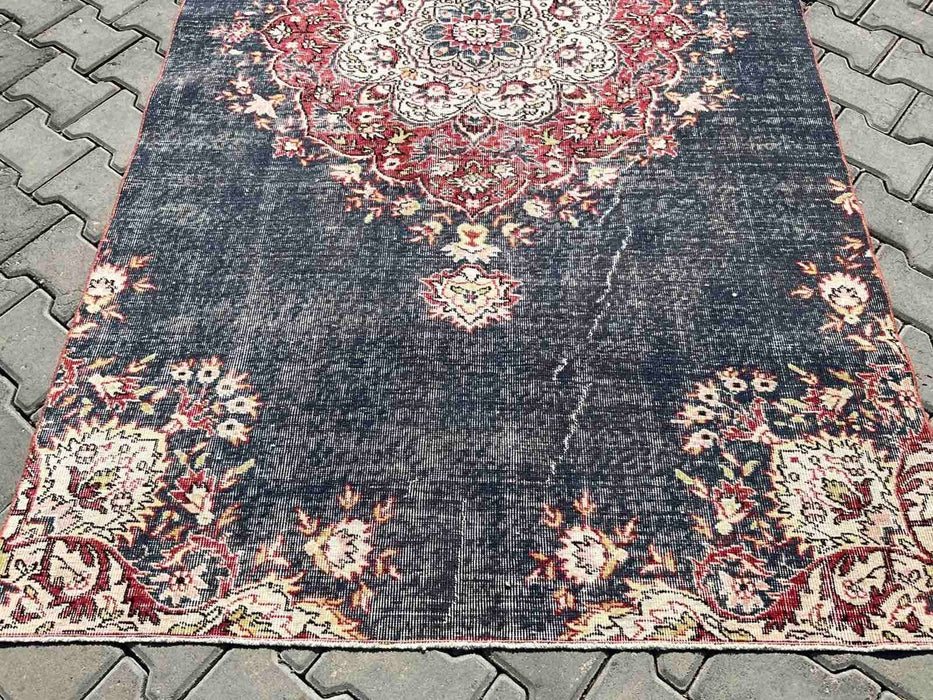 Hand Knotted Turkish Wool Rug 254cm x 137cm Navy Blue