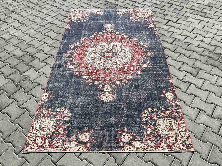 Hand Knotted Turkish Wool Rug 254cm x 137cm Navy Blue