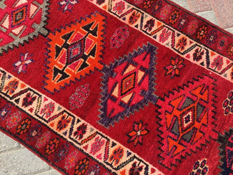 Hand Knotted Vintage Anatolian Area Rug 329x84 cm