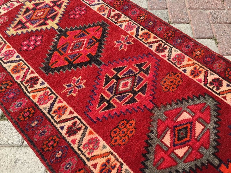 Hand Knotted Vintage Anatolian Area Rug 329x84 cm