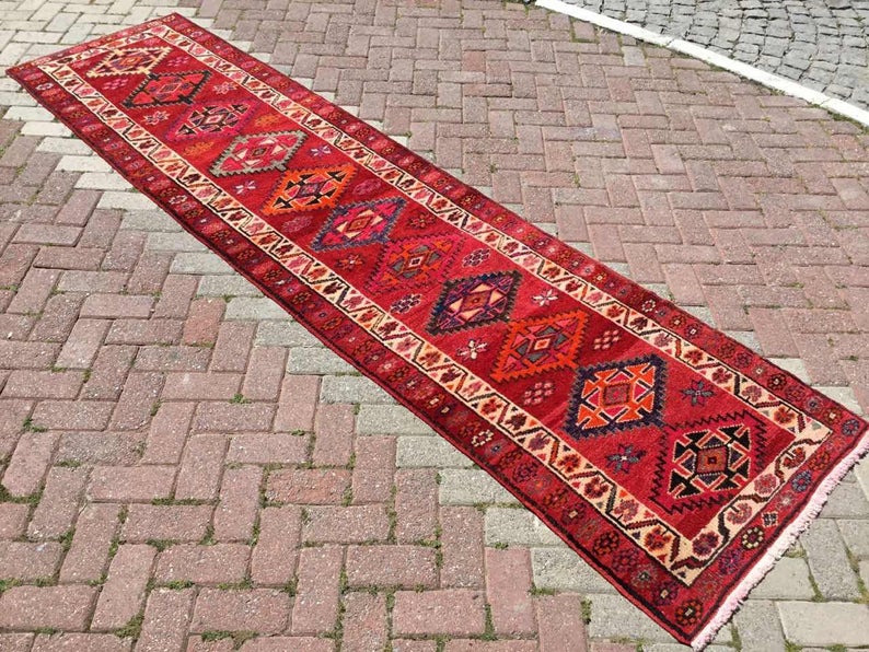 Hand Knotted Vintage Anatolian Area Rug 329x84 cm