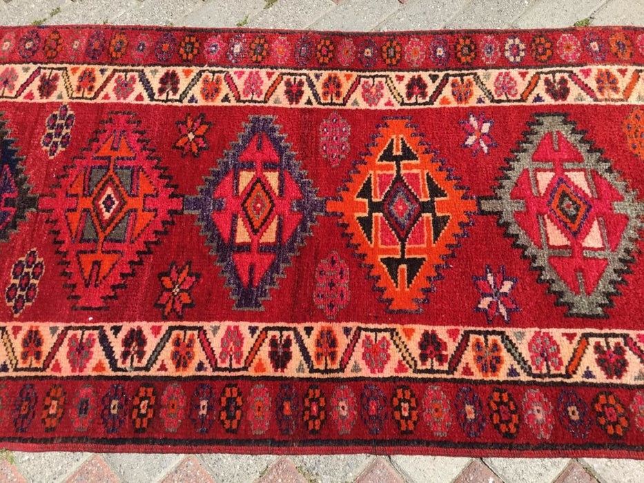 Hand Knotted Vintage Anatolian Area Rug 329x84 cm
